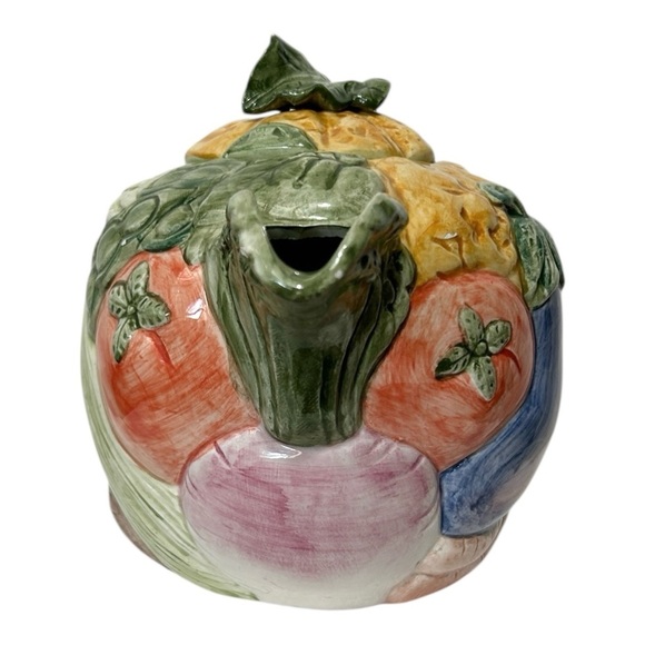 Vtg 1980's FITZ & FLOYD Vegetable Garden Ceramic Teapot w/ Lid 40 oz Multicolor - Picture 3 of 10